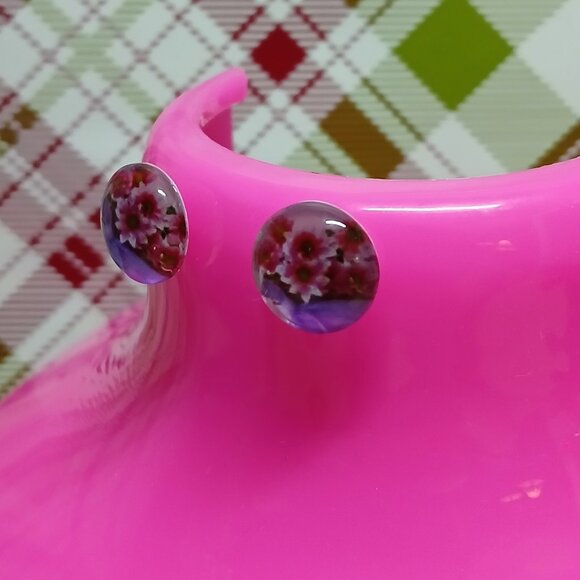 Handmade Silver Tone with Pink Flowers Earrings Fashion Jewelry #89 - Picture 3 of 6